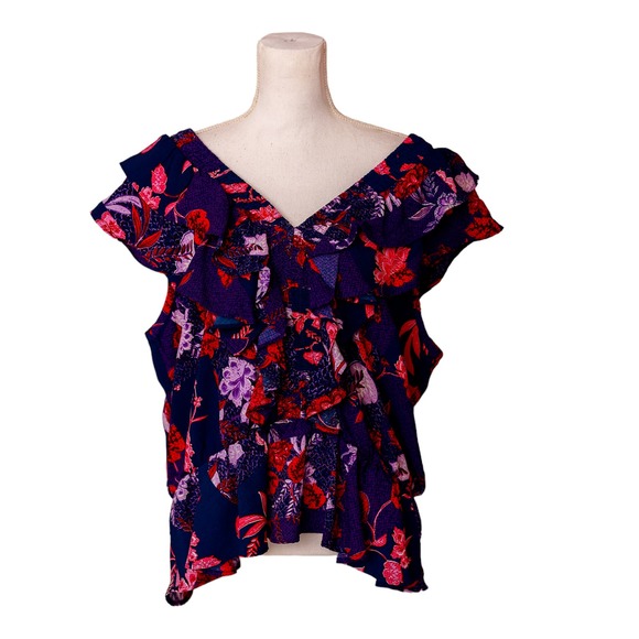 Sofia Vergara Women's Blue Pink Flutter Sleeve Floral Blouse Plus Size XXL - Picture 3 of 7